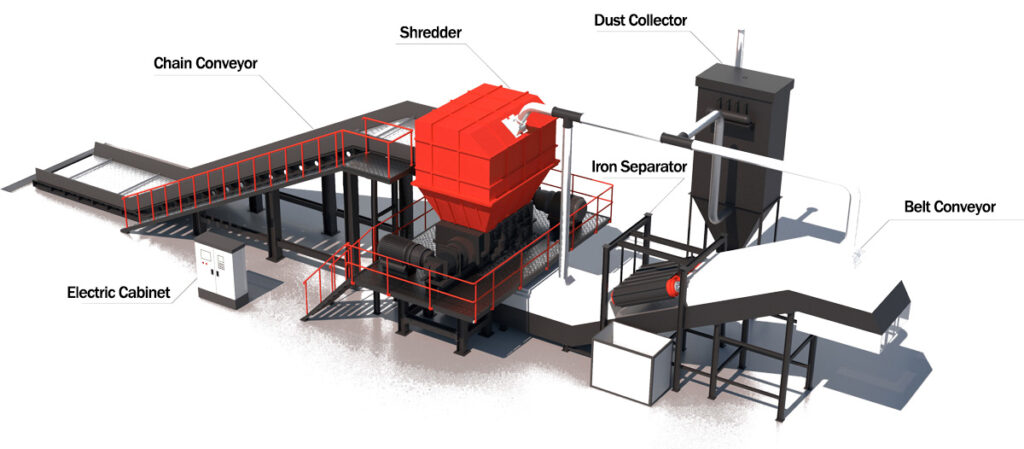 double shaft shredder machine production line